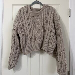 Chunky Cable Knit Crop Sweater - Taupe
